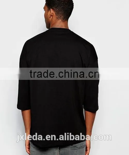 Men Oversized 3/4 Sleeves Dropped Shoulders Black T-shirt OEM Supplier in China photo-2