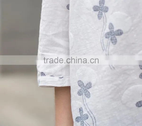 Cotton Linen Ladies' Loose Fit Casual Blouse Summer Blouse Fashion Loose Style Blouse photo-5
