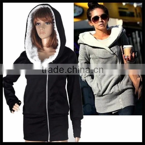 Hot Sale Cheap Fashion Solid Long Sleeve Life Wear Thick Women Long Sexy Girl Hooded Sweatshirt photo-5