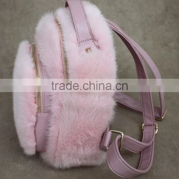Myfur Cute Baby Pink Girls Fashion Mink Fur Leather Backpack Customized Bags photo-3
