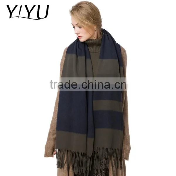 Women Elegant Soft Color Block Tassel Hem Wool Cashmere Wrap Shawl photo-3