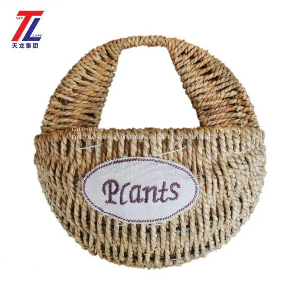 Wholesale Cheap Grass Braid Stitched Natural Hanging Gift Straw Basket photo-2