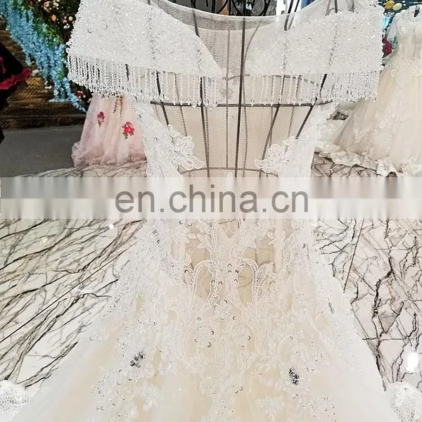 LS00303 Kleinfeld Appliqued Long Dresses Long Train See Through Beaded Bridal Dress for Wedding photo-5