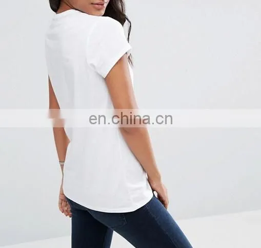 High Quality Cheap Custom Short Sleeves Longline Tall T-shirts Wholesale Cotton Plain Blank Women Tshirt photo-2