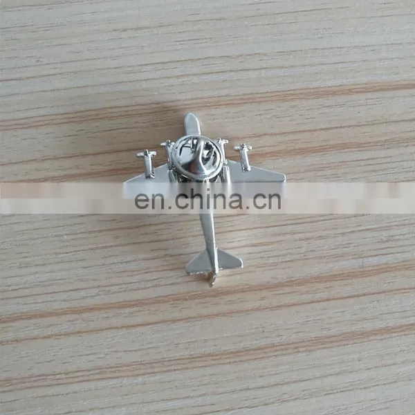 Custom 3D Airplane Design Silver Plated Metal Lapel Pin With Butterfly Clutch photo-2