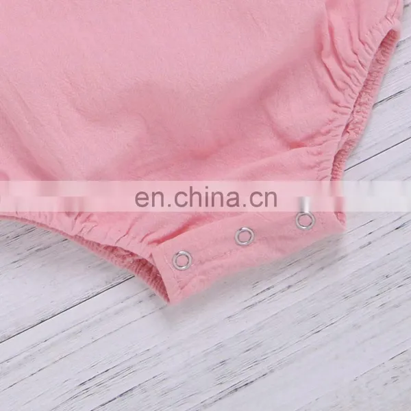 Wholesale Infants & Toddler Linen Clothes Fly Sleeve Ruffle On Back Baby Girls Romper photo-5