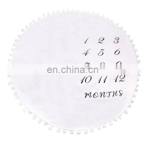 Brand New Baby Monthly Milestone Blanket With Felt Headband Wreath Pom Pom Ball Thick Flannel Fleece Round Rug Balnket photo-6