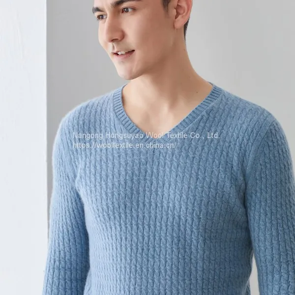 100% Cashmere Men′s V-Neck Pullover Sweater photo-2