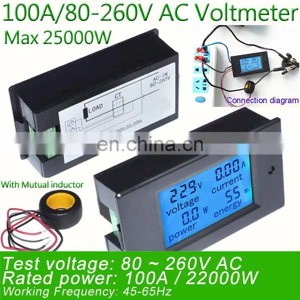Digital AC Voltage Meters 100A/80 260V Power Energy Analog Voltmeter Ammeter Current Amps Volt Meter LCD, Voltmeter and Ammeter photo-4