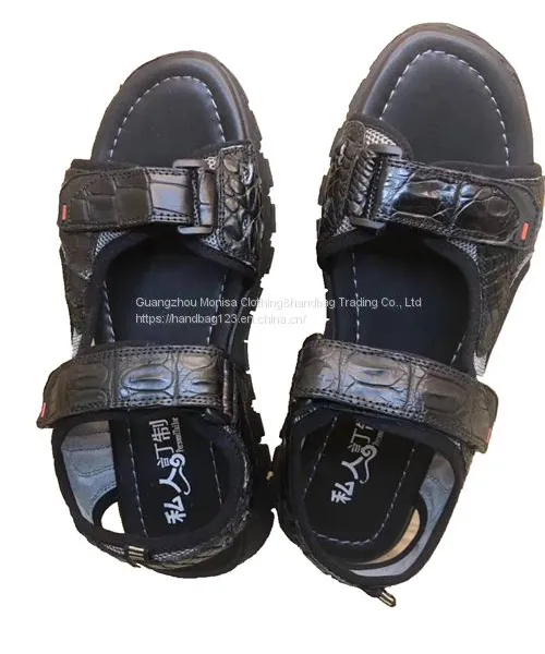 High-Grade Crocodile Leather Private Custom Sandals Summer Open Toe Leather Cool Velcro Men's Sandals Rubber Non-Slip Leather Shoes Men photo-2