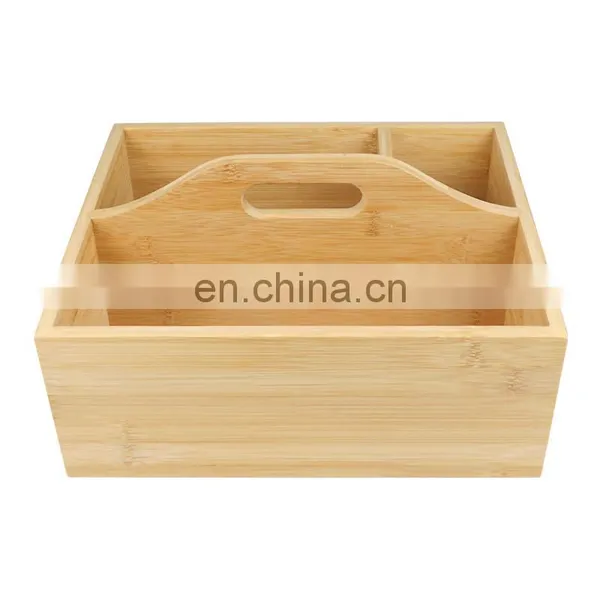 Compact Bamboo Wood Tea Organizer 3 Divided Sections Attached Handle Holder for Tea Bags Coffee Packets Sugar Sweeteners photo-2