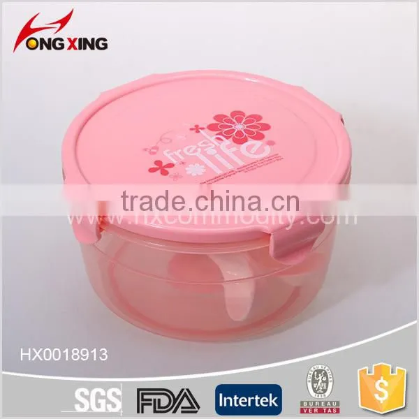Household Pink Round Four Locked Lunch Box With Spoon photo-6