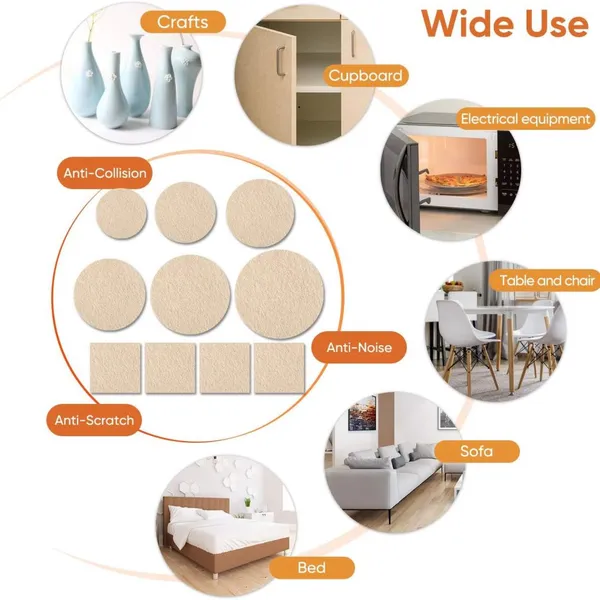 Premium Furniture Felt Pads (Beige), Self Adhesive Anti Scratch Floor Protector for Furniture Legs Hardwood With 60 Cabinet Door Bumpers photo-2