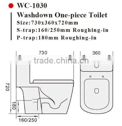 WC-1030 One-Piece P S Trap Toilet With Geberit or R&T Flush Valve & Soft Closing Cover Ramp Down, Water Closet Toilet Bowl photo-2