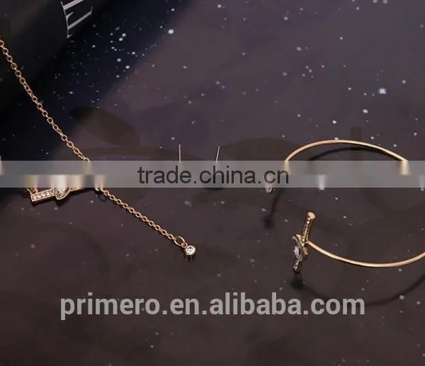 Wedding Women Gold Plated Lovely Charm Rectangle Earring Necklace Ring 3 Pcs Statement Jewelry Set photo-4