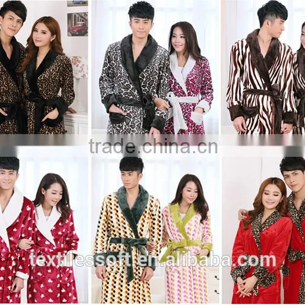 2015 New Design Coral Fleece Couples Sexy Leopard Bathrobe photo-2