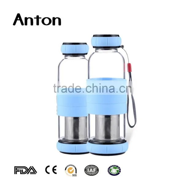 19oz High Glass Water Bottle With Colored Sleeve Uit Infuser Water Bottle BPA Free Water Bottle With Metal Lid photo-3