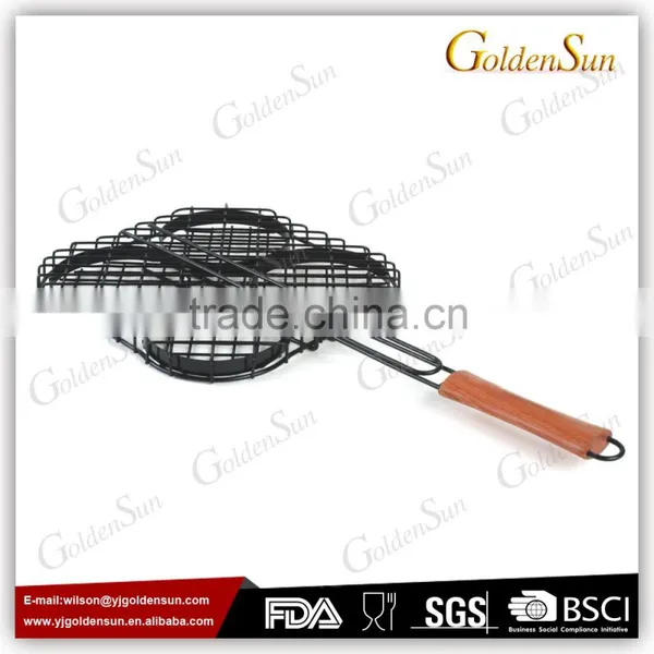 Nonstick Hamburger Grilling Basket With Wooden Handle
