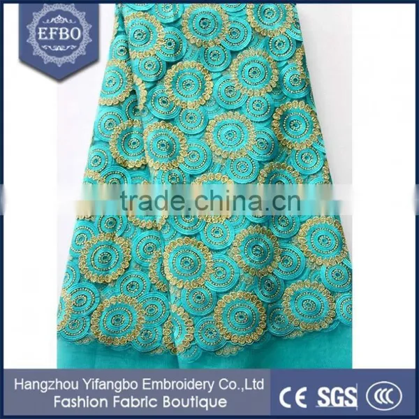 2016 Top Selling Indian Shiny Blue Lace Embroidery Fabric for Evening Dress photo-5