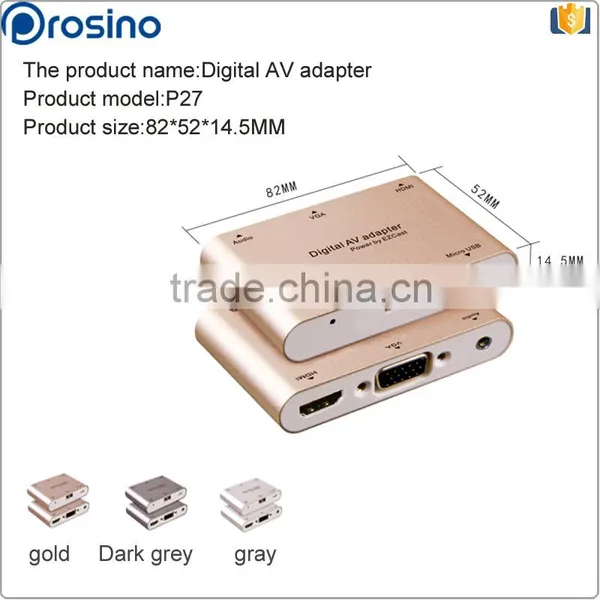 Customized Multifunction VGA / Audio Connector USB-A / Micro USB Digital Av Multiport Adapter photo-2
