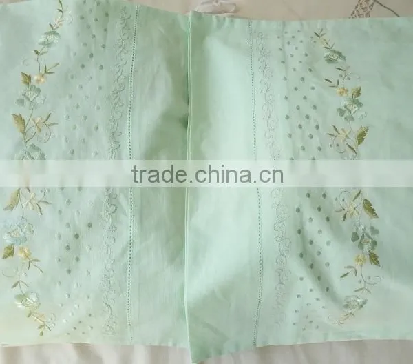 50*70CM Colorful Flowers and Stems Embroidered Hemstitched Green Colour Pillowcovers photo-6