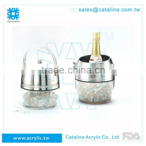 Luxury Acrylic Base Stainless Steel Top Wine Barrel Ice Bucket photo-3