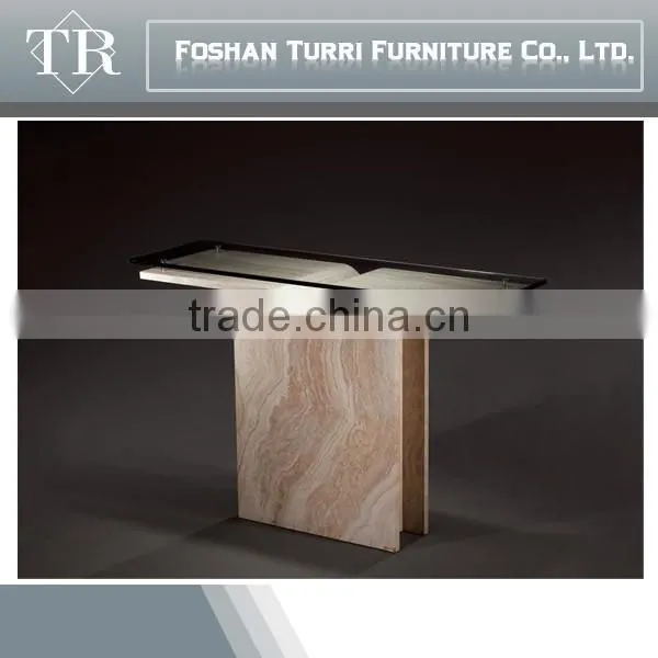 Modern Nature White Marble Travertine Console Table With Glass Top photo-5