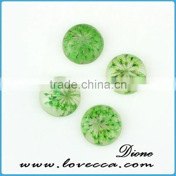 Round Shape Resin Cabochon Jewelry Pendant , Dried Flower Resin Cabochon , Clear Flat Resin Cabochon photo-2