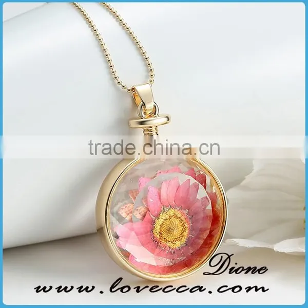 Women Heart Shape Glass Terrarium Necklace With Real Dried Flowers photo-5