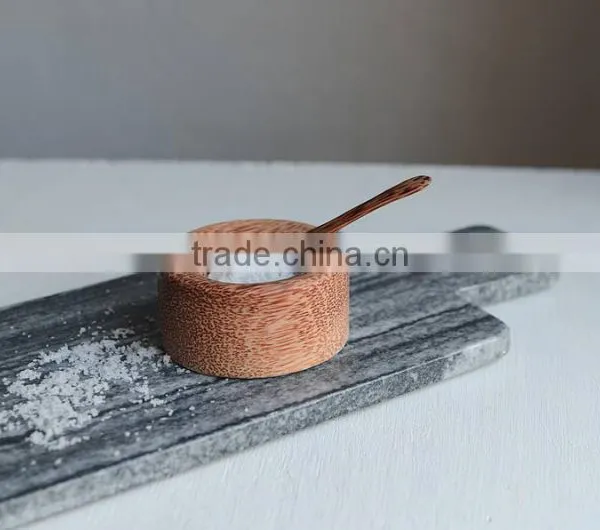 Natural Coconut Wood Salt Cellar/mini Coconut Spoon/ Condiment Set photo-3