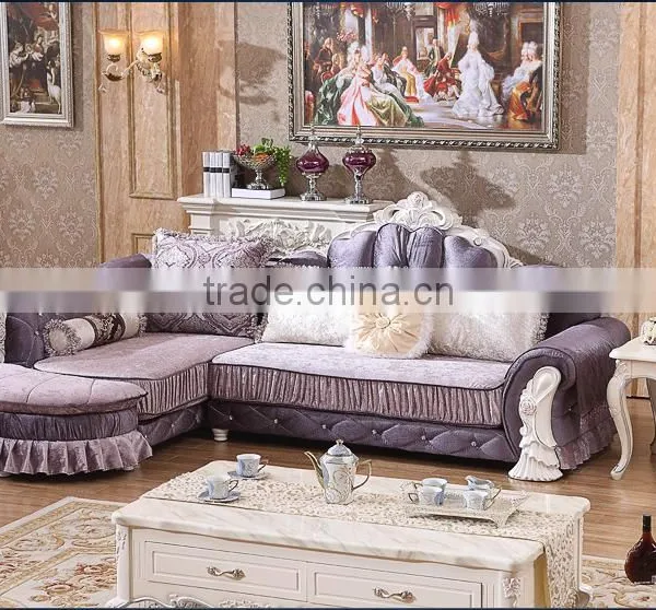 M868 Home Use High Class Living Room Furniture European Classical Wooden Fabric Sofa With Lounge Chaise photo-3