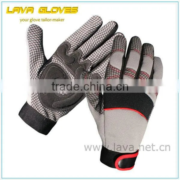 Orange Spandex Back Synthetic Leather Palm Anti-vibration Mechanic Gloves photo-2