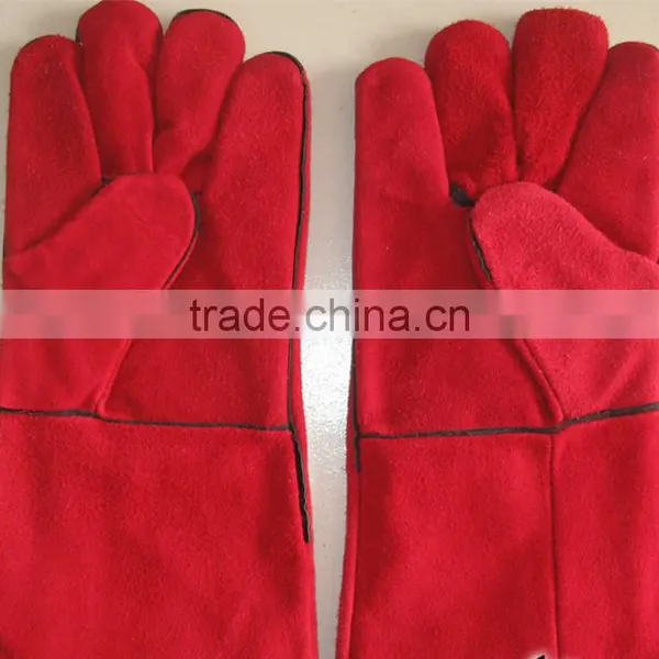 Red Color Safety Gloves,Cow Split Leather Work Glove,Leather Welding Gloves photo-3