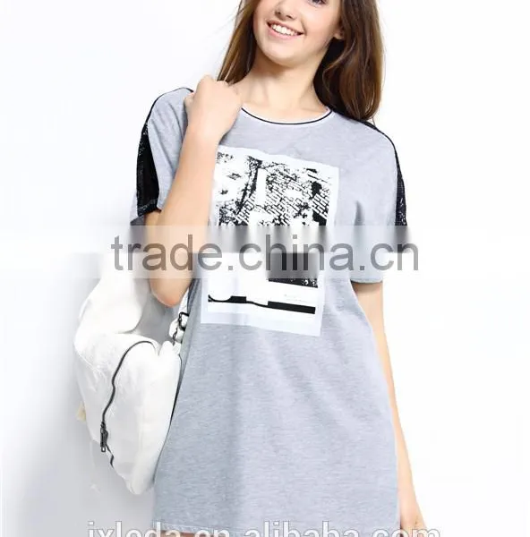 Fashion Women's Contracted Front Plastisol Printing Letters Embroidery Short Sleeve Longline T-shirt photo-3