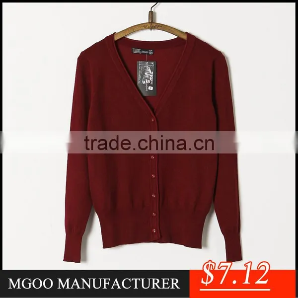 MGOO Cheap Price Stock Black Cotton Women Cardigan V Neck Sweaters Slim Fitting Long Sleeves Outwear photo-4