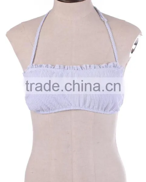 Whlolesale Hot Sale Monogrammed Seersucker Ruffle Bandeau Top photo-2