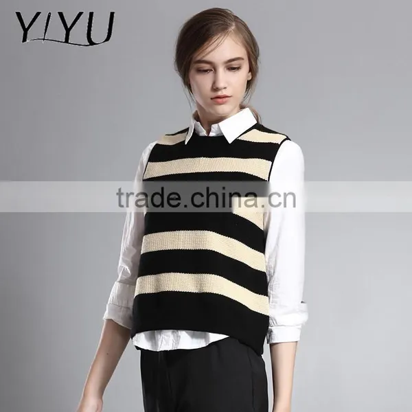 Latest Designs Winter Fall Women Stripe Color Block Cashmere Vest Sweater photo-2