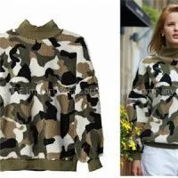 Women High Collar Fleece Sweater CAMO Print