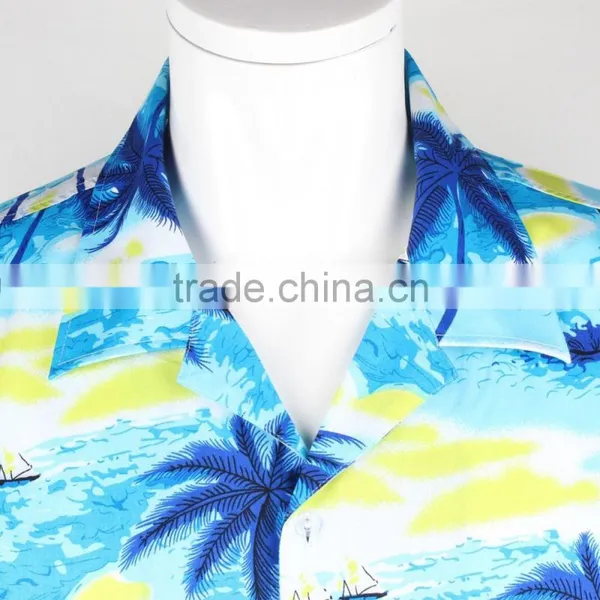Coconut Palm Printing Cotton Mens Custom Hawaiian Shirt photo-3