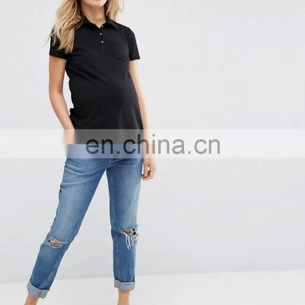 Women Black Clothes Tops Cotton/elastane Polo Tee Shirts Plain Cheap Wholesale photo-4