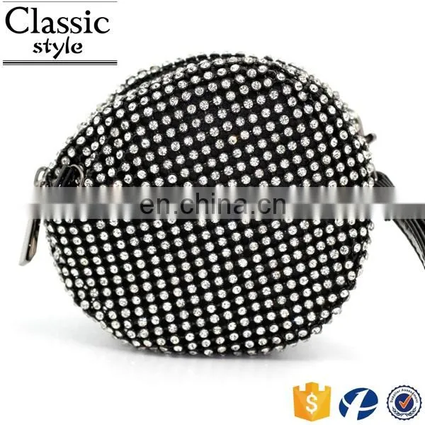 CR More Than 80% Customer Repeat Order Shining Diamond Surface Long Chain Round Shaped Black Zipper New Fashion Mini Coin Purse photo-5