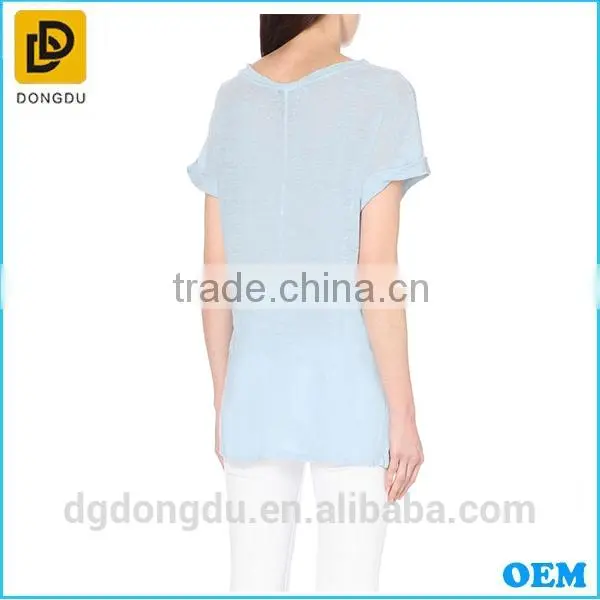Customized Comfortable Round- Neck T Shirt for Women Design Linen T Shirt photo-4
