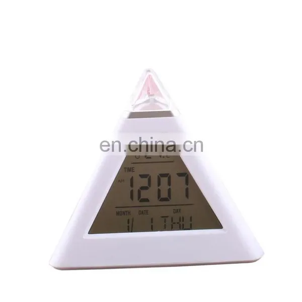 7 Colors Changed Night Lighting Digital Thermometer Triangle Digital Clock Led photo-3