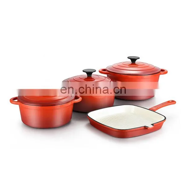 China Kitchen Ware 24Cm Enamel Non Stick Cooking Pot Frying Pan Cast Iron Cookware Set photo-3