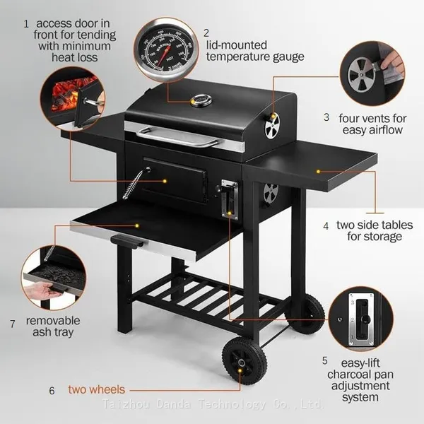 Portable Double-Side Plate BBQ Grill Trolley Easy Cleaning Powder Coated Steel Material Outdoor Garden Camping Smoking Grilling photo-3