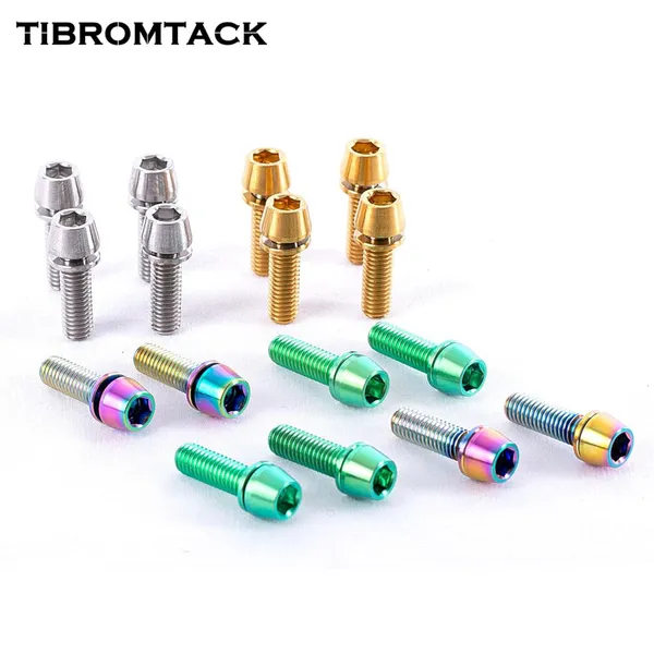 Titanium Hex Bike Stem Bolts M5x16mm Tapered Head With Washer Screws 6pcs photo-2