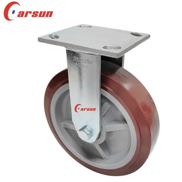 Carsun Heavy Duty Caster Wheels 8 Inch Polyurethane PU Wheels Industrial Fixed Casters With Brake