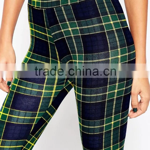 Striped in Check Print Stretch Knit Skinny Women Legging photo-2