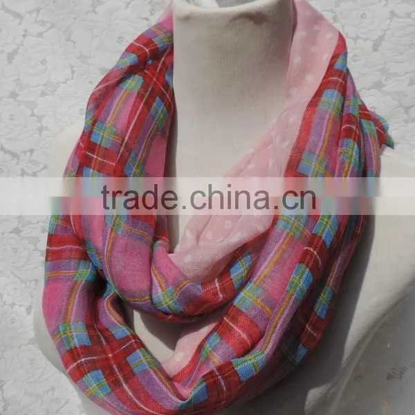 Wholesale Custom Polka Dot and Plaid Print Fashion Women Infinity Scarf photo-4