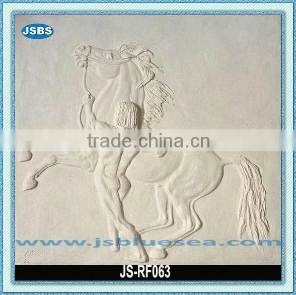 Antique Decorative White Stone Horse With Man Relief